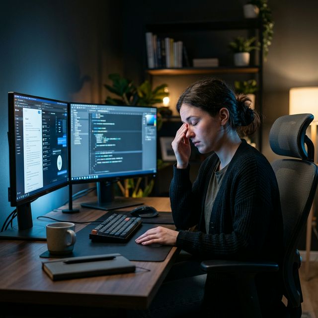 Young professional experiencing digital eye strain